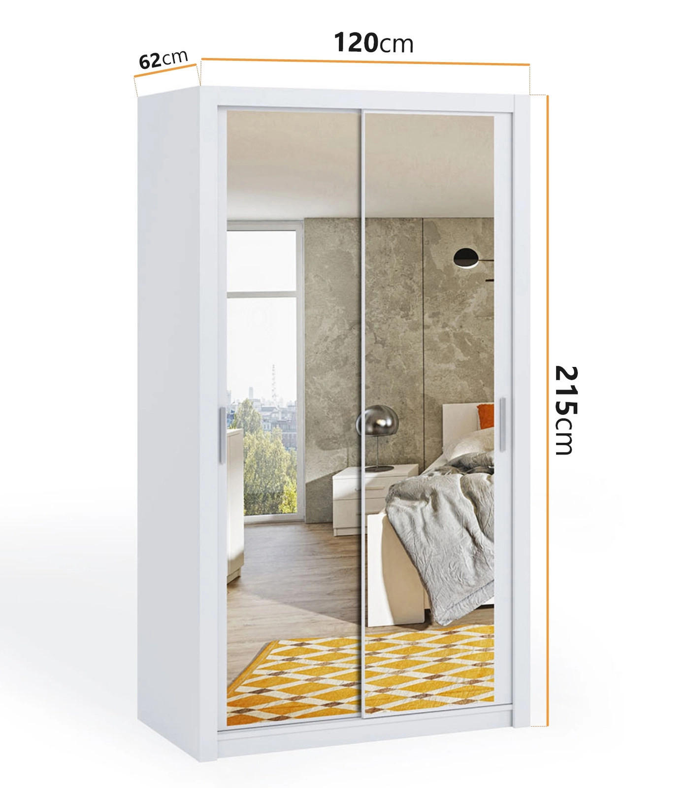 SCHIEBETÜRENSCHRANK Tamiza 120/215/62 mit Spiegel - Silberfarben/Weiß, Holzwerkstoff/Kunststoff (120/215/62cm) - Ravio
