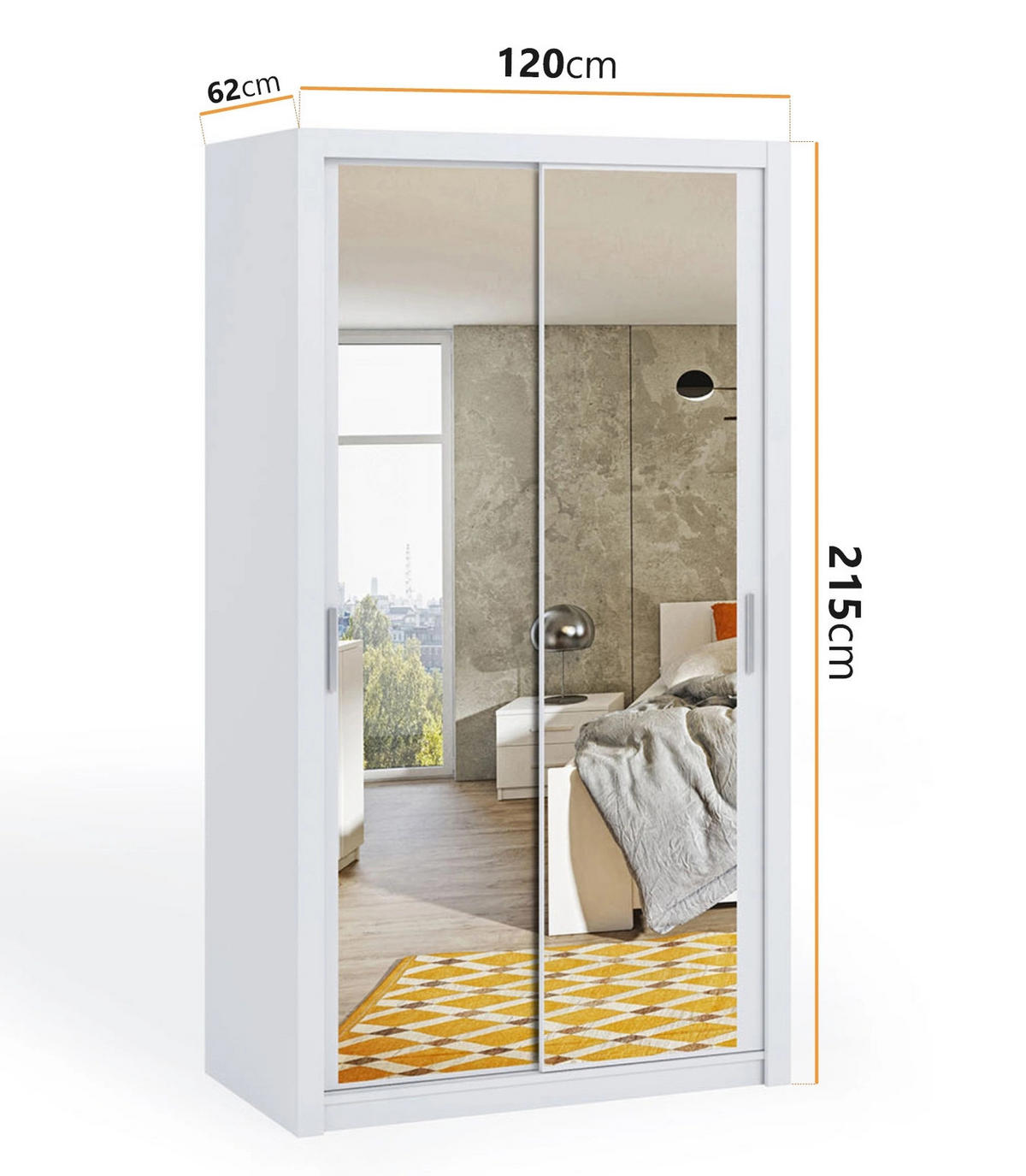 SCHIEBETÜRENSCHRANK Tamiza 120/215/62 mit Spiegel - Silberfarben/Weiß, Holzwerkstoff/Kunststoff (120/215/62cm) - Ravio