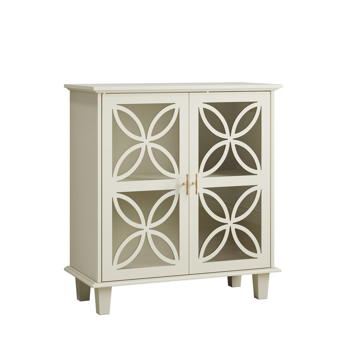 SIDEBOARD aus MDF und Holzwerkstoff 80x38x87 cm Creme mit Hartglastüren, verstellbaren Einlegeböden und Kippschutz - Creme, Holzwerkstoff (80/87/38cm) - Modfu