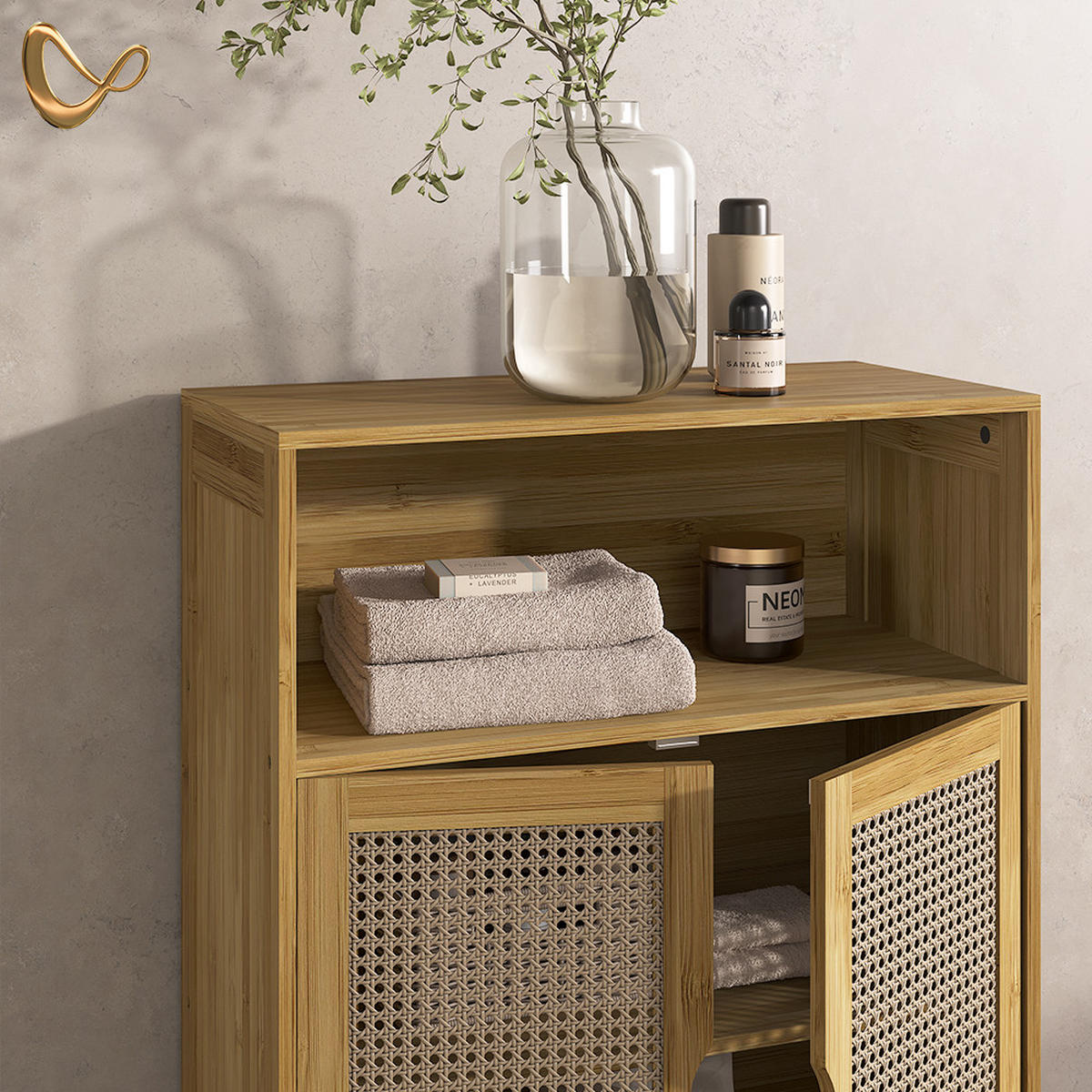 MIDI OMARICA Mincio, Bambus, 60 x 80 cm z 2 vrati - naravne barve, leseni material (60/80/29cm) - Livinity®