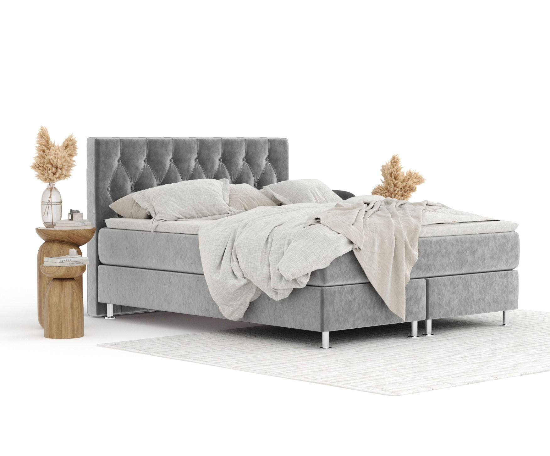 BOXSPRINGBETT Excelsior Grau 140/200 cm mit Latex-Topper - Silberfarben/Grau, Holz/Holzwerkstoff (140/200cm) - Maison de Reve