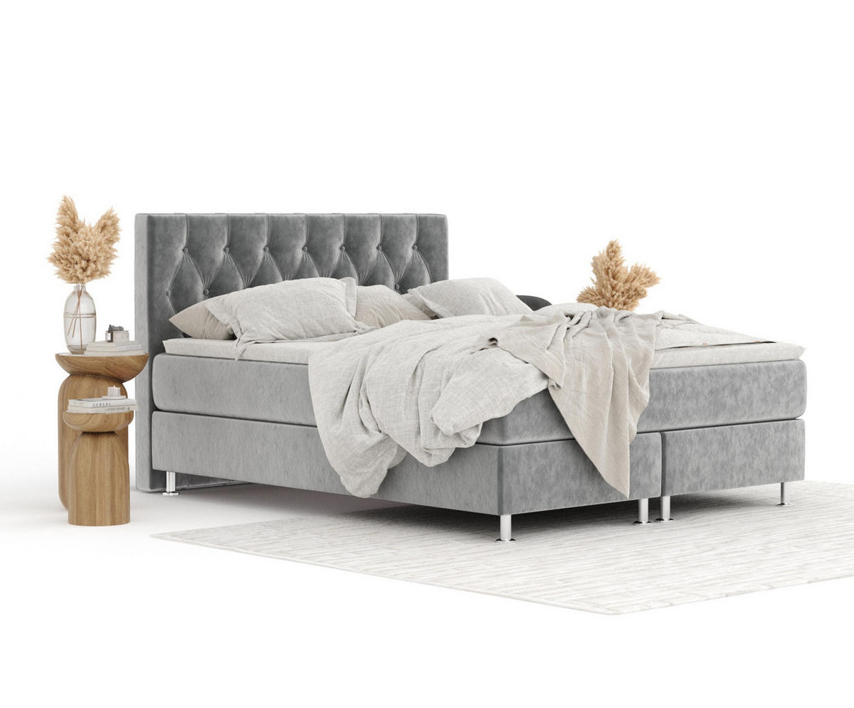 BOXSPRINGBETT Excelsior Grau 180/200 cm mit Latex-Topper - Silberfarben/Grau, Holz/Holzwerkstoff (180/200cm) - Maison de Reve