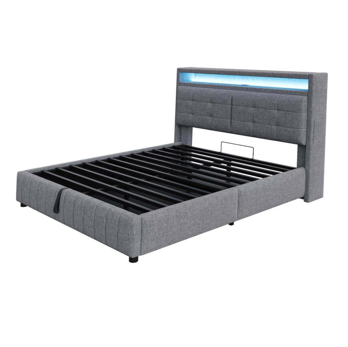 POLSTERBETT 160/200 cm grau aus Leinenstoff mit LED und Stauraum - Grau, Textil (160/200cm) - OKMYHOME