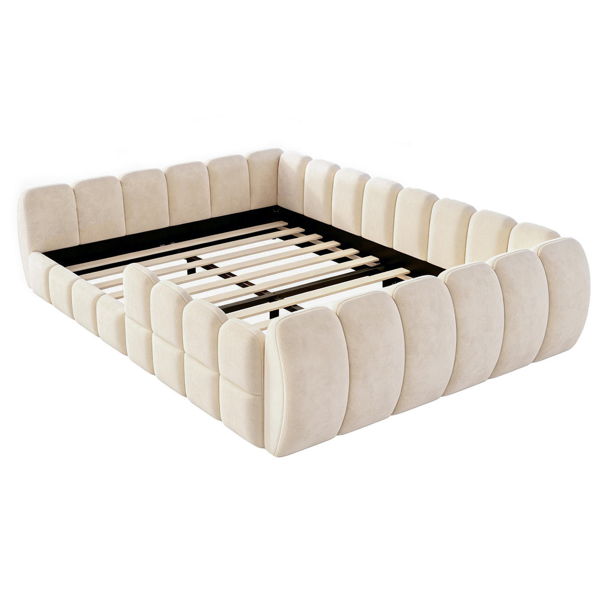 KINDERBETT 140x200cm Bodenbett Samt Rundschutz Beige - Beige, Textil (140/200cm) - FLIEKS