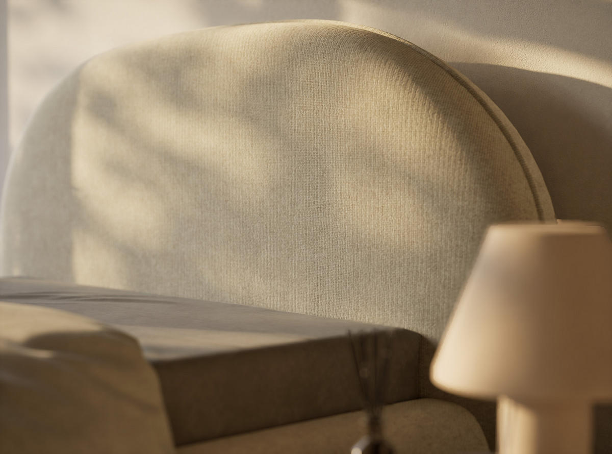 POLSTERBETT Koji Creme 140/200 cm im Chenille-Stoff - Creme/Schwarz, Holz/Holzwerkstoff (140/200cm) - Maison de Reve