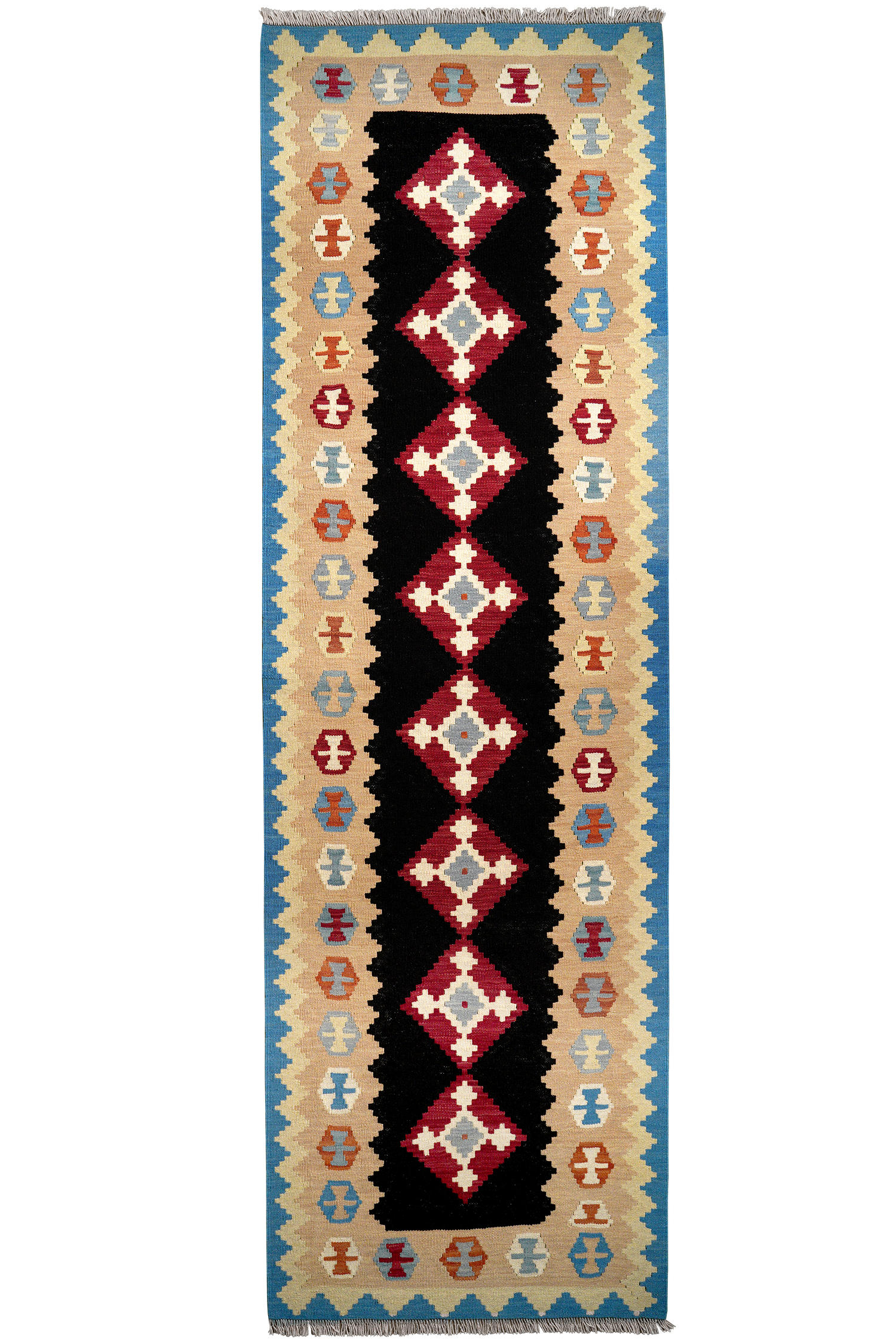 LÄUFER Gashgai Kelim Schwarz 300/92 cm Neuwolle - Schwarz, Textil (92/300cm) - Looma