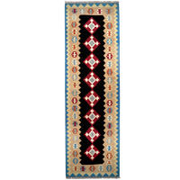 LÄUFER Gashgai Kelim Schwarz 300/92 cm Neuwolle - Schwarz, Textil (92/300cm) - Looma