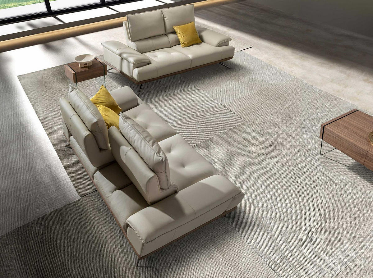 SOFA 2-Sitzer-Sofa aus taupegrauem Leder 200/117/104 cm - Taupe/Chromfarben, Leder/Metall (200/100/117cm) - ANGEL CERDA