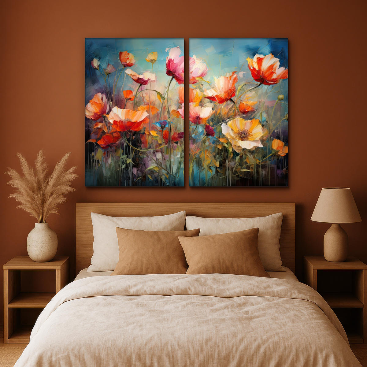 LEINWANDBILD 2er Set Blumen - Bunt - Abstrakt 160x120 cm - Blaugrau, Textil (160/120cm) - MuchoWow