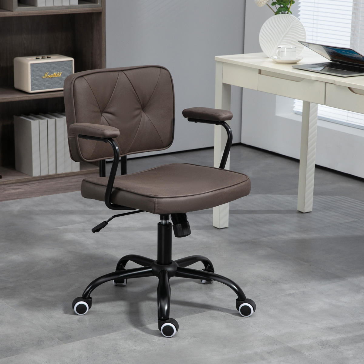 BÜROSTUHL mit Rollen, Drehstuhl, Kaffee - Schwarz, Metall (58/91/61cm) - Vinsetto