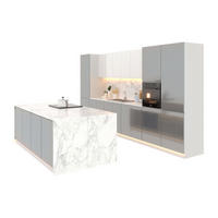 INSELKÜCHE-KÜCHENZEILE 420 cm Glanzia – KU-S16 – Grau / Weiß – Hochglanz - Weiß Hochglanz/Grau, Holzwerkstoff (420/212/60cm)