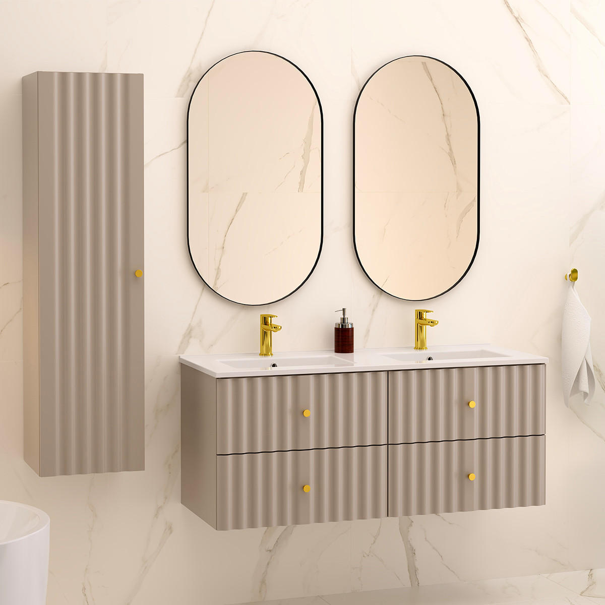 DOPPELWASCHTISCH 120cm Izae Kaschmir - Beige, Holzwerkstoff (120/50/45.8cm) - Petits-meubles