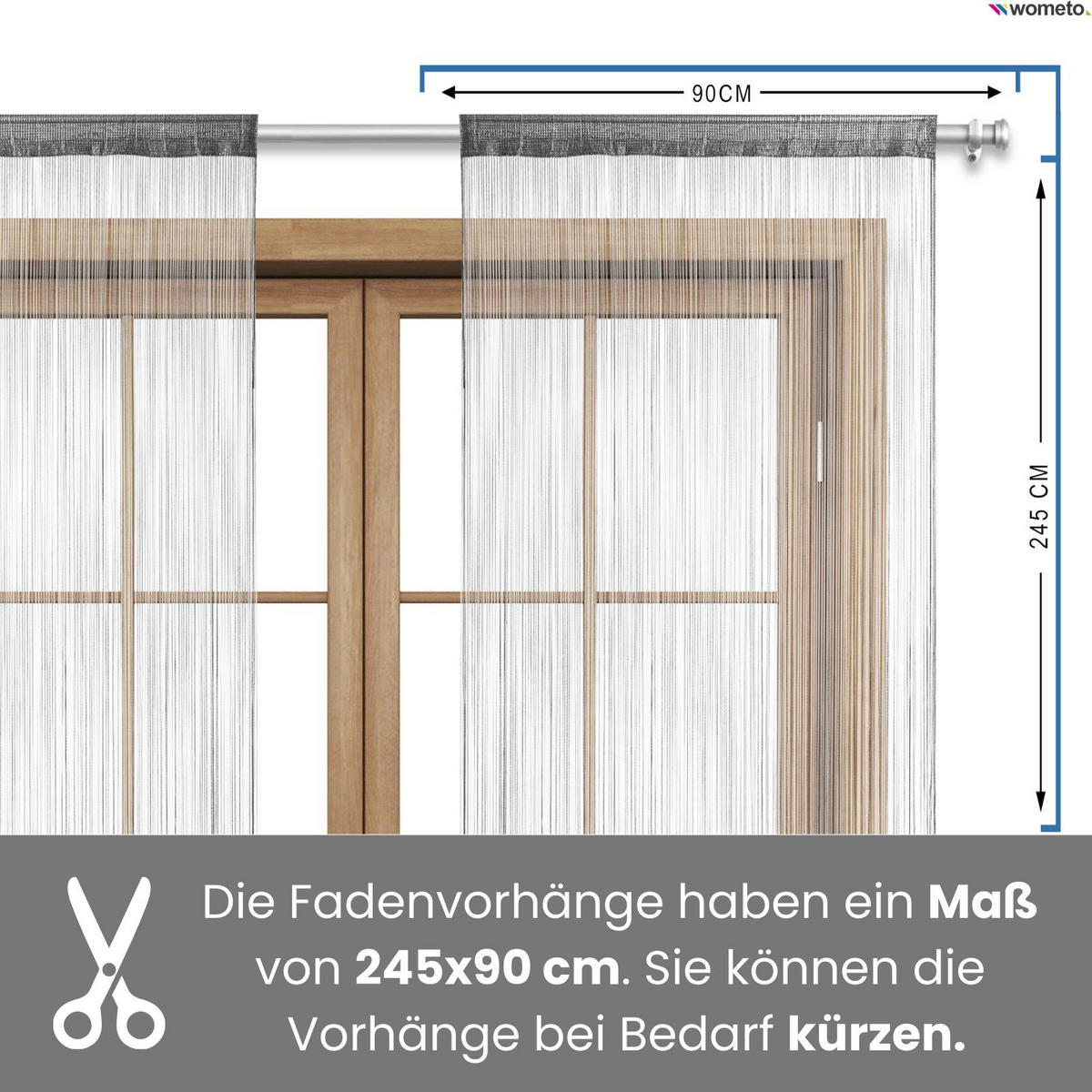FADENVORHANG grau 245/90 cm Stangendurchzug kürzbar - Grau, Textil (90/245/1cm) - wometo