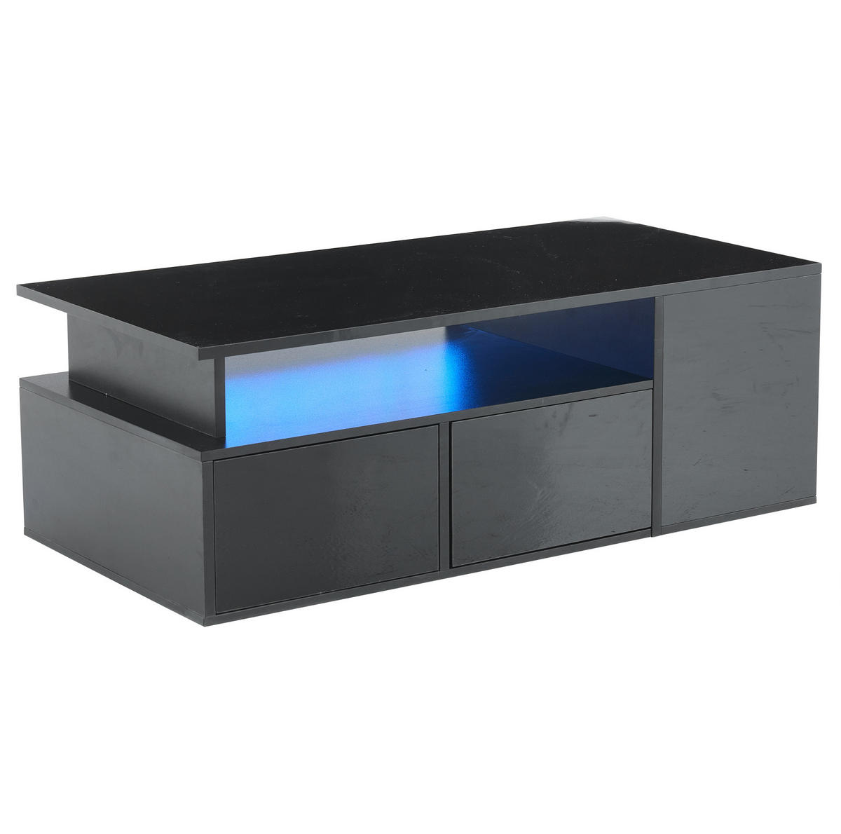 COUCHTISCH mit LED 100 x 50 x 35 cm Hochglanz Schwarz mit 2 Schubladen - Schwarz, Holzwerkstoff (100/50/35cm) - Meubliv