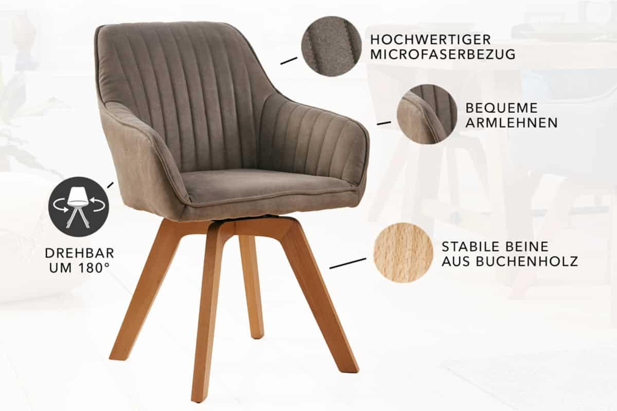 STUHL LIVORNO Microfaser Taupe 85 cm - Taupe/Beige, Holz/Textil (62/84/62cm) - riess-ambiente