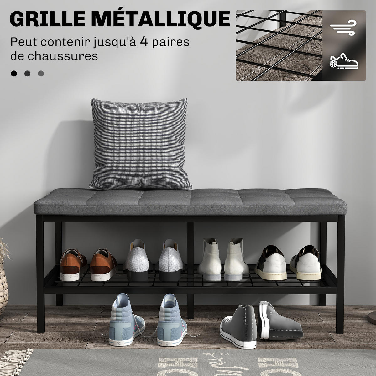 SCHUHBANK Grau 90/41/40 cm - Grau, Textil (90/40/41cm) - PANGIVO