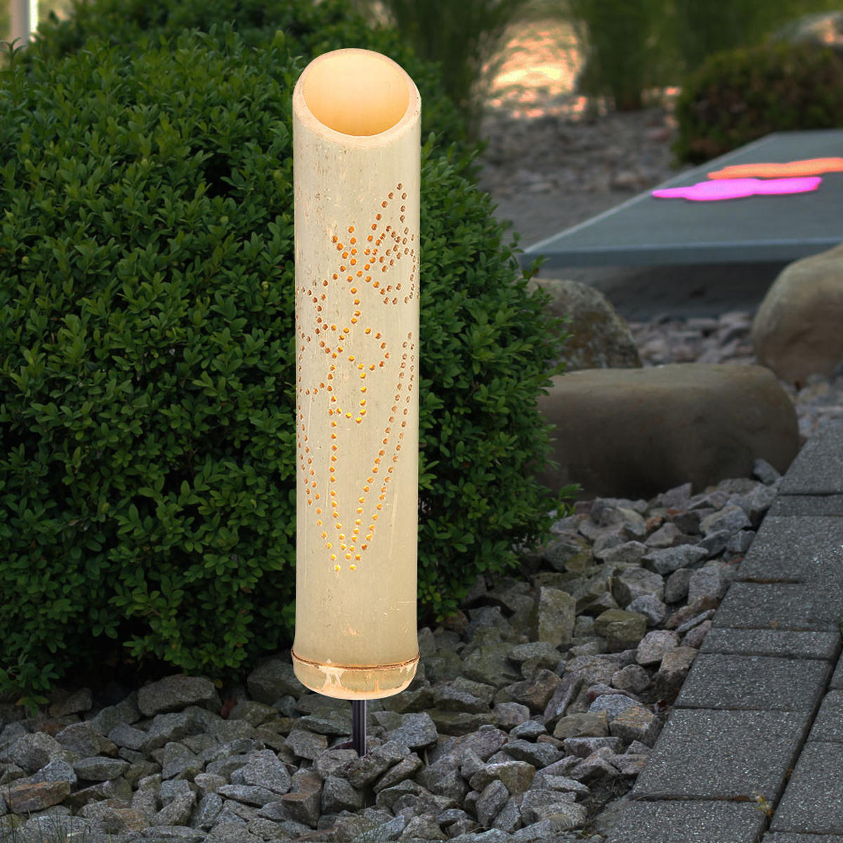 LED AUSSENLEUCHTE Bambus Grün 2er Set - Grün, Holz (9/9/49.5cm)