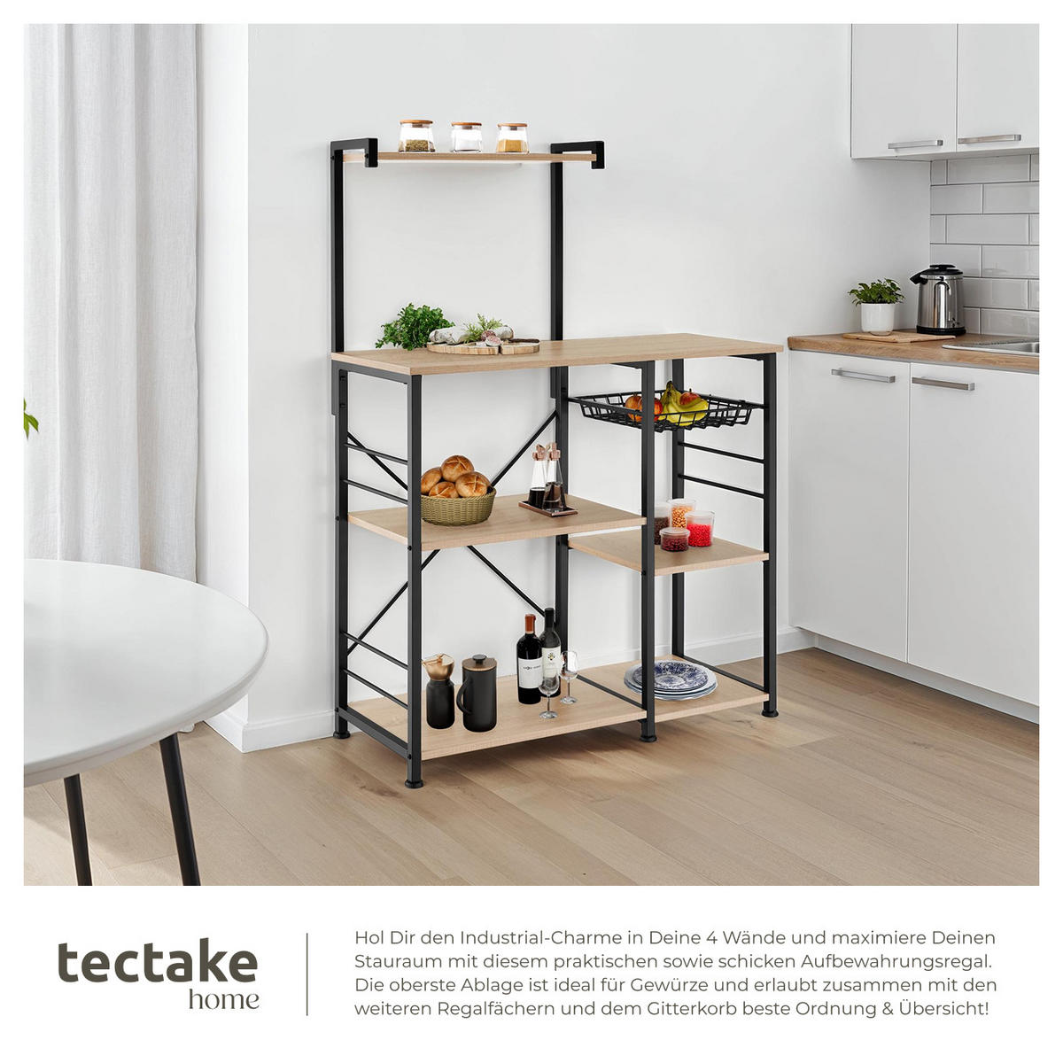 KÜCHENREGAL Crawley, 90 x 40 x 131, 5 cm, Industrial Holz hell, Eiche Sonoma - Naturfarben, Holzwerkstoff (40/131.5/90cm) - tectake