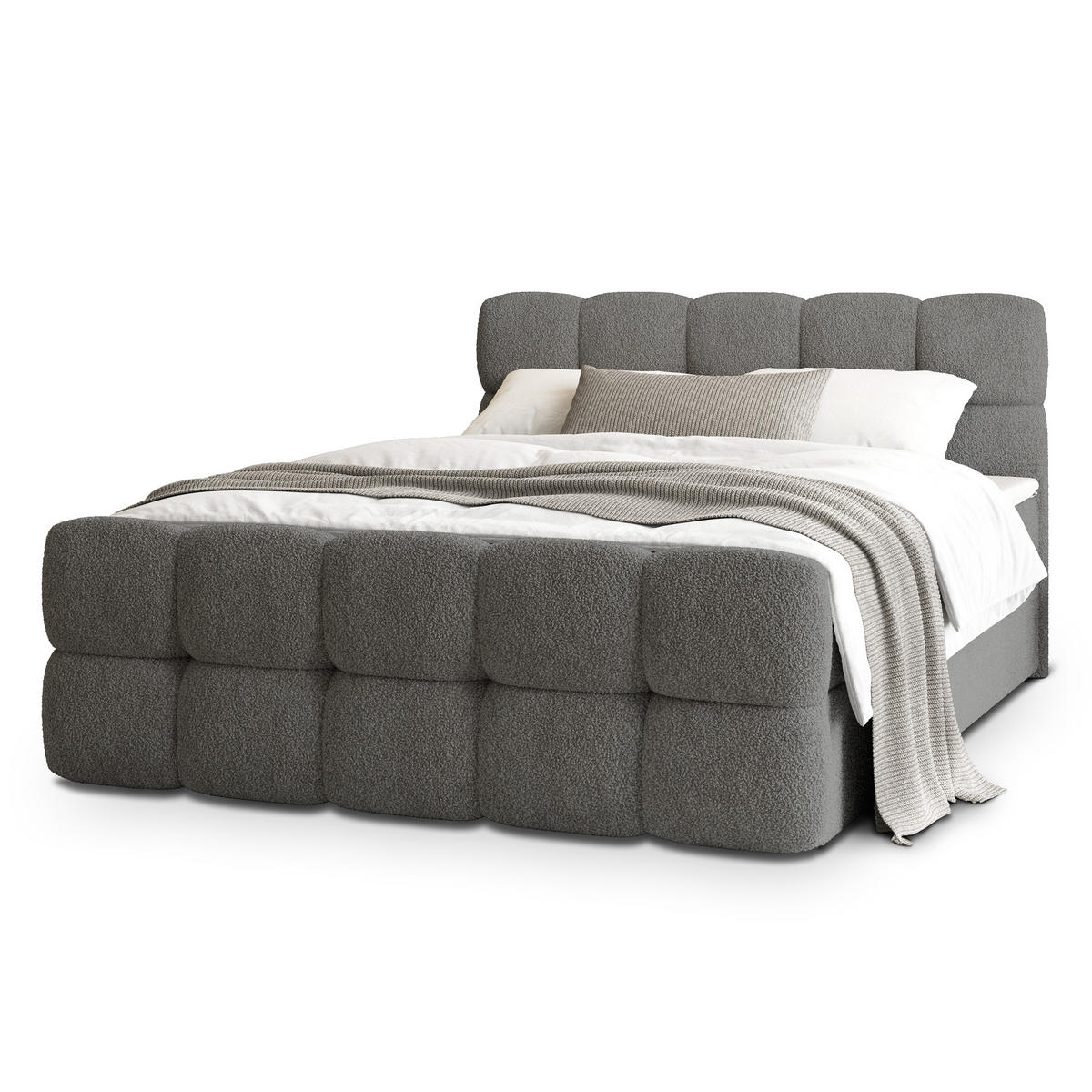 BOXBETT BRUME 140x200 cm mit Matratze und Topper, H2+H3 - Grau - Grau, Holz (140/200cm) - MASSENO