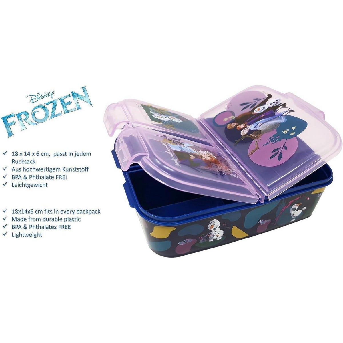 BROTDOSE Kinder mit Fächern Frozen II Eiskönigin 18 cm - Multicolor, Kunststoff (14/7/18cm)