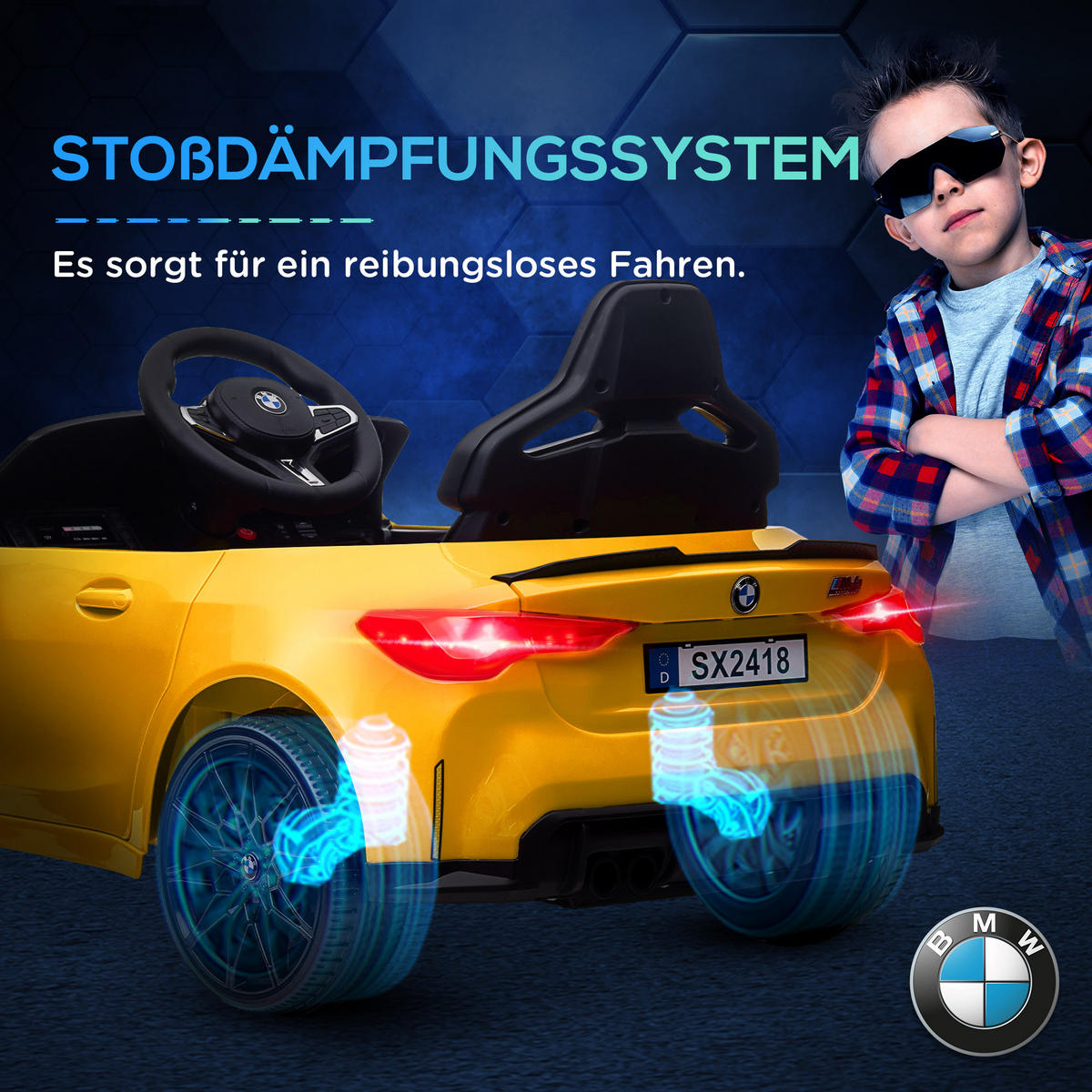 KINDER Elektroauto 12V Kinderfahrzeug mit 2,4G-Fernbedienung, 3-5 km/h, Gelb - Gelb, Metall (108/69.5/51cm) - AIYAPLAY