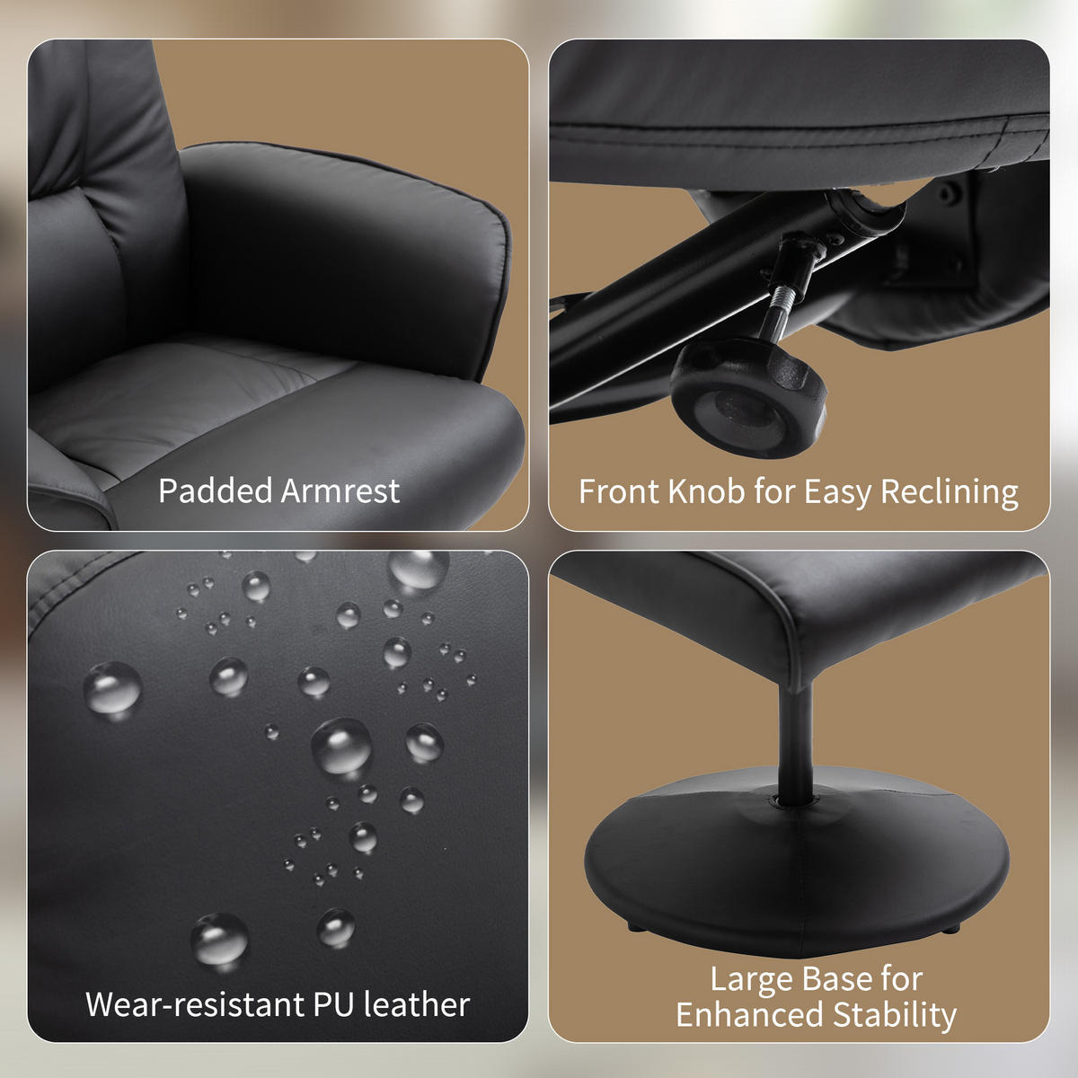 RELAXSESSEL Massagesessel mit Liegefunktion Fußhocker Stauraum TV-Sessel Schwarz - Schwarz, Kunststoff/Metall (81/105/76cm) - HOMCOM