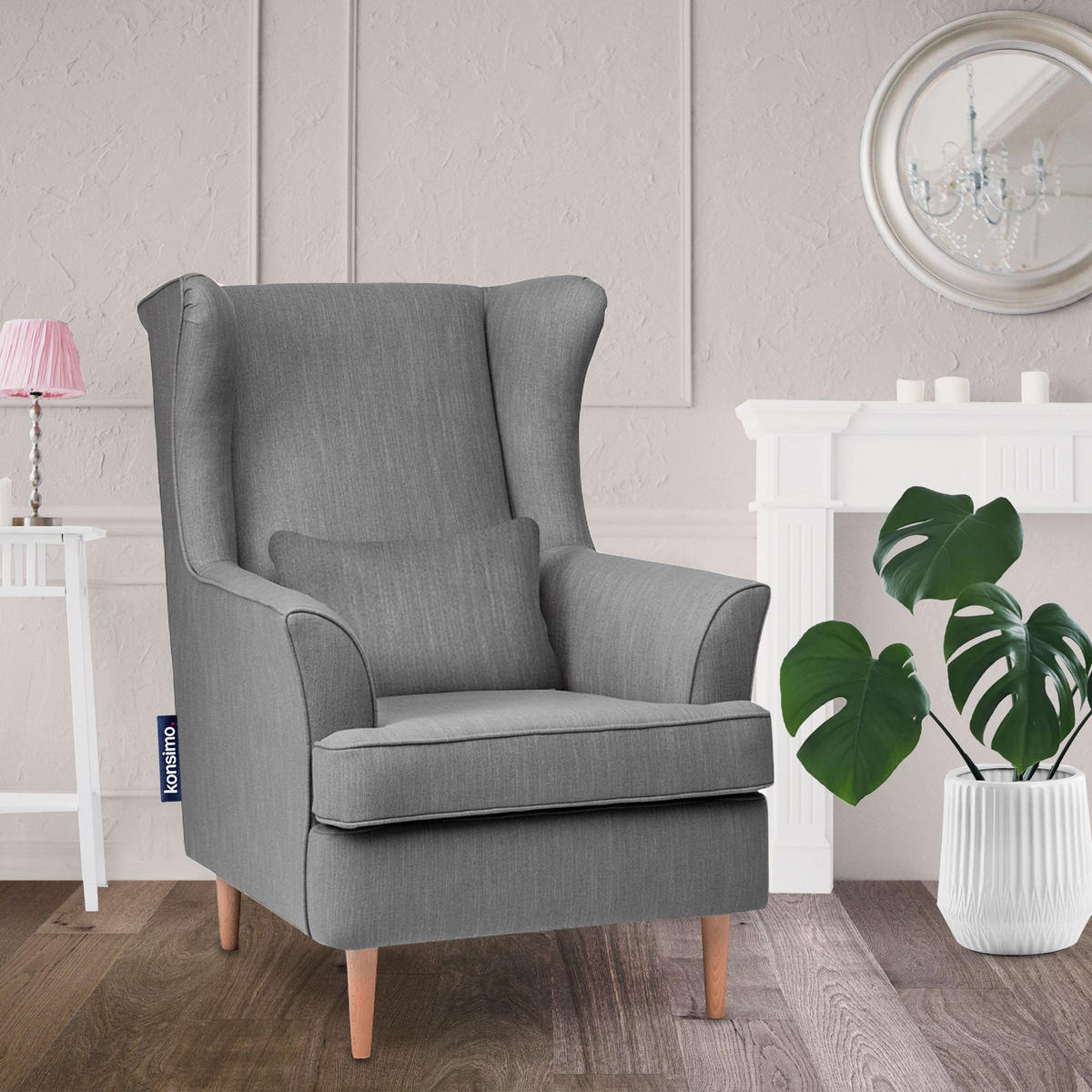OHRENSESSEL STRALIS inklusive dekorativem Kissen, Grau/Dunkelgrau - Dunkelgrau/Grau, Textil (82/108/80cm) - KONSIMO®