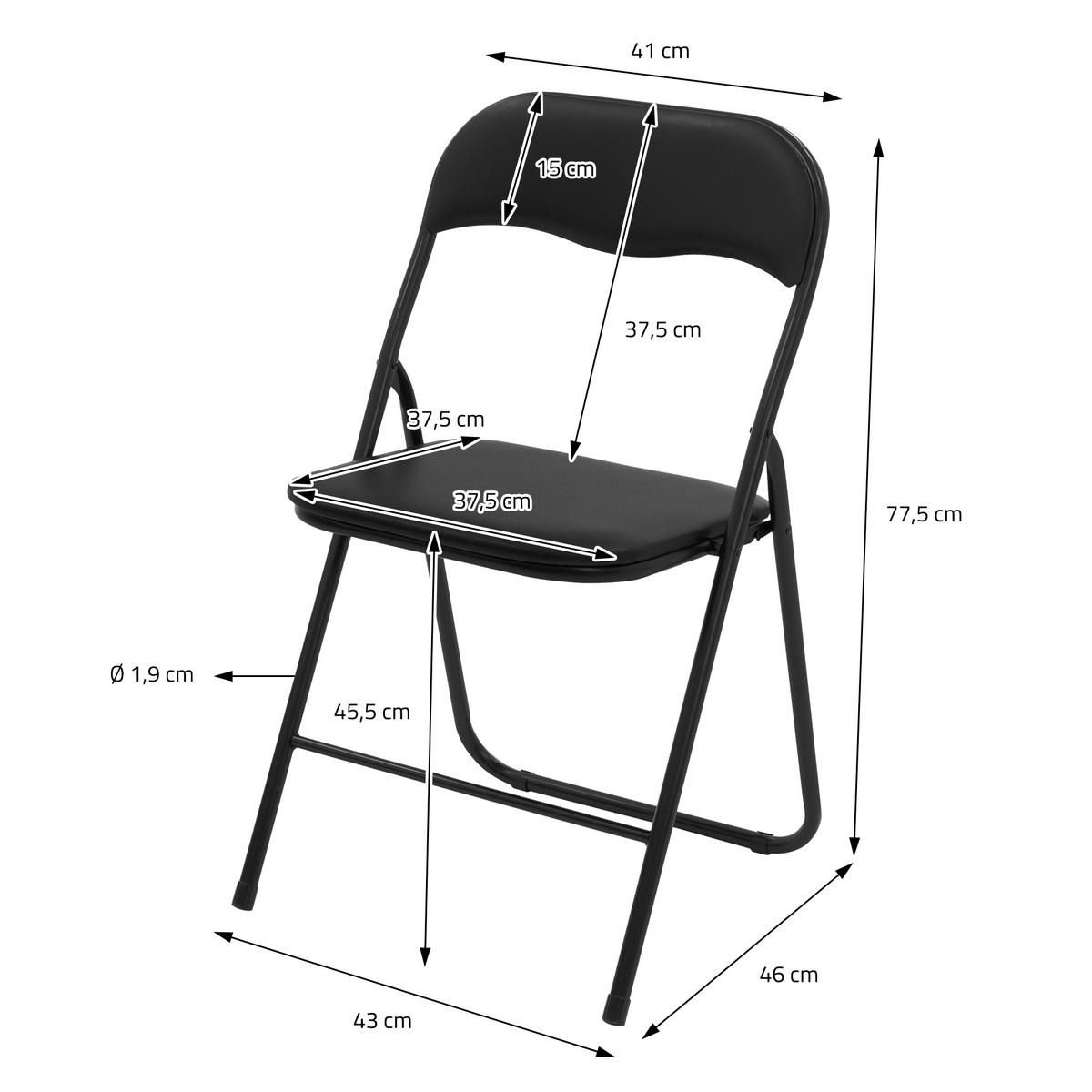 KLAPPSTUHL 4er Set Kunstleder Schwarz - Schwarz, Metall (46/77.5/43cm) - ECD-Germany