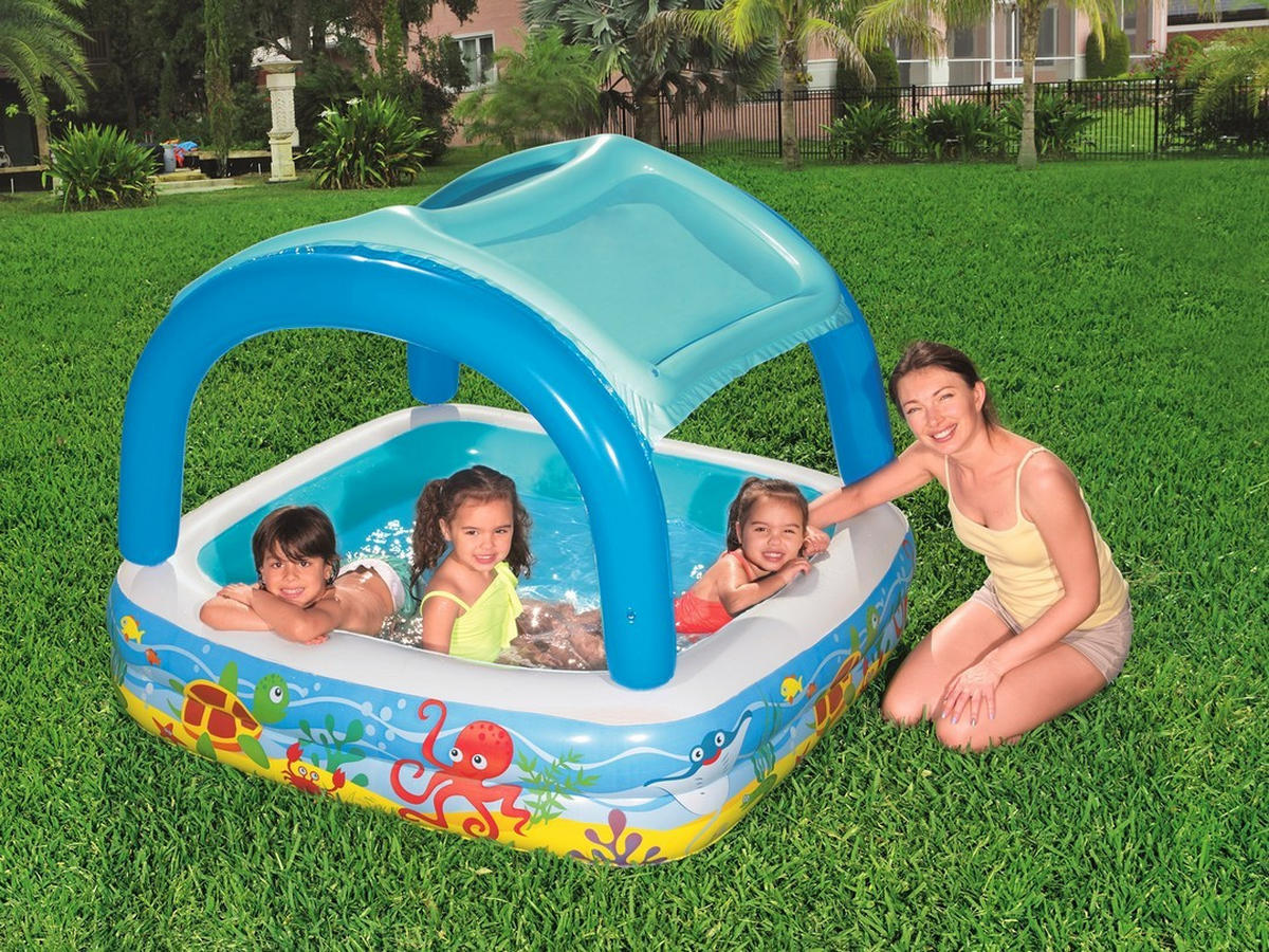 KINDERSCHWIMMBECKEN mit Sonnendach 140 x 140 x 114 cm - 52192 - Multicolor, Textil (140/140/114cm)