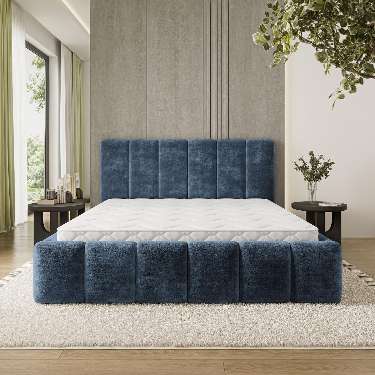 POLSTERBETT ATTORA LM 180x200 cm mit Bettkästen - Blau - Blau, Holz (180/200cm) - MASSENO