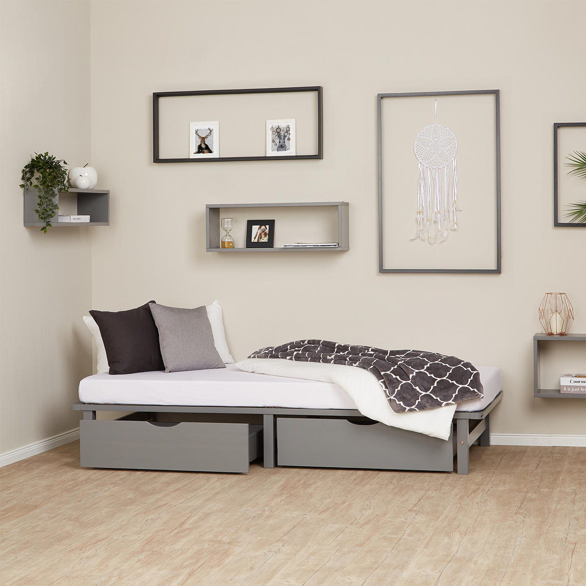 HOLZBETT mit Stauraum 90/200 cm grau - Grau, Holz (90/200cm) - Homestyle4u