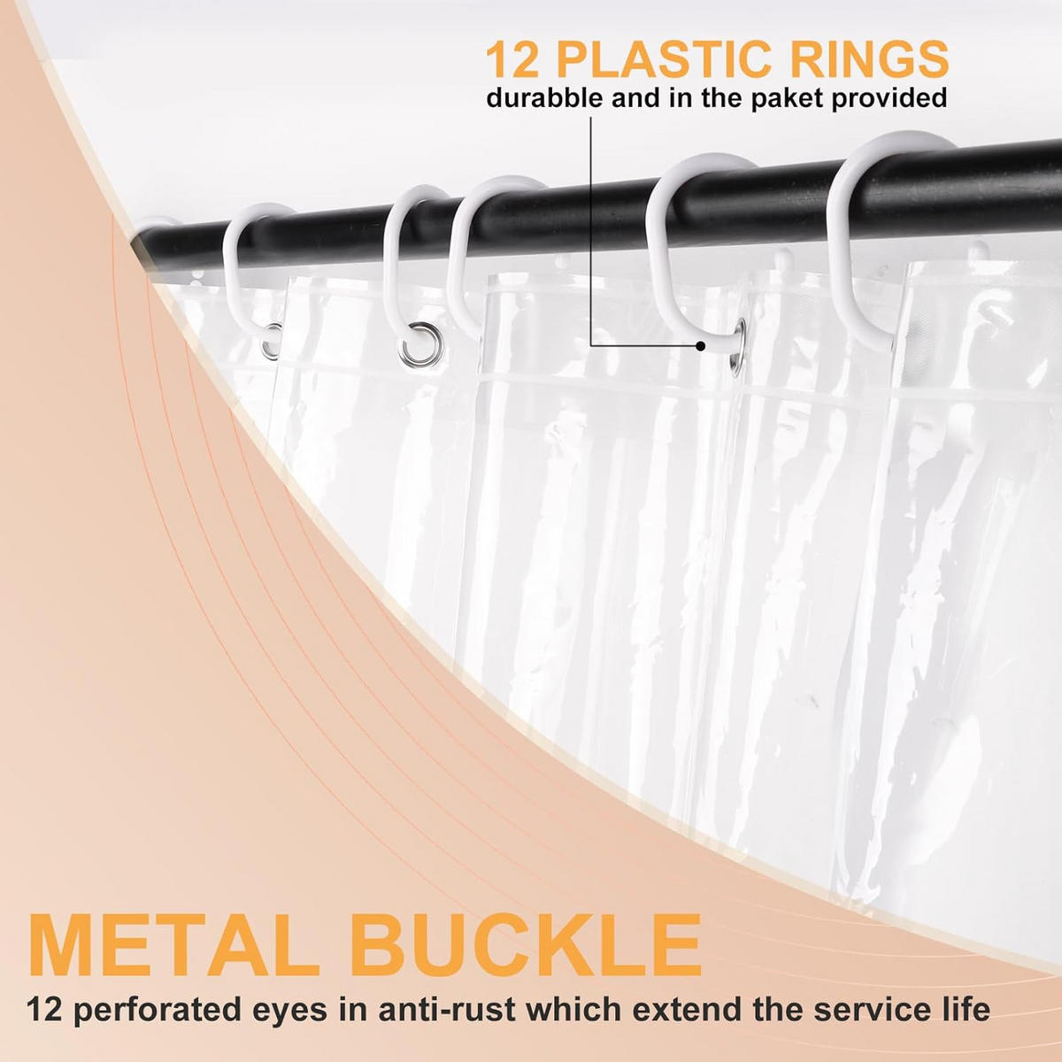 DUSCHVORHANG Ozean Polyester schimmelresistent wasserdicht mit Haken - Transparent, Kunststoff (180/180cm) - MCBOSON
