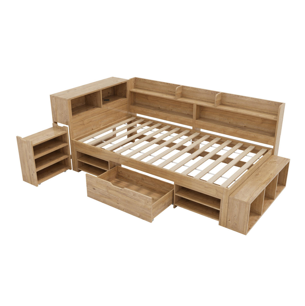 KINDERBETT 90/200 cm Natur aus Sperrholz mit Stauraum - Naturfarben, Holz (90/200cm) - OKMYHOME