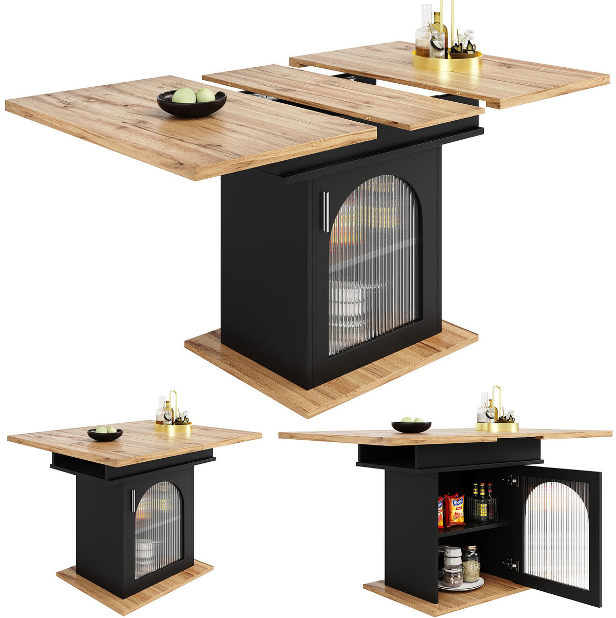 AUSZIEHTISCH 110-140/80/76 cm in Schwarz mit Stauraum für 6-8 Personen - Schwarz, Holzwerkstoff (80/140/76cm) - BEAOK