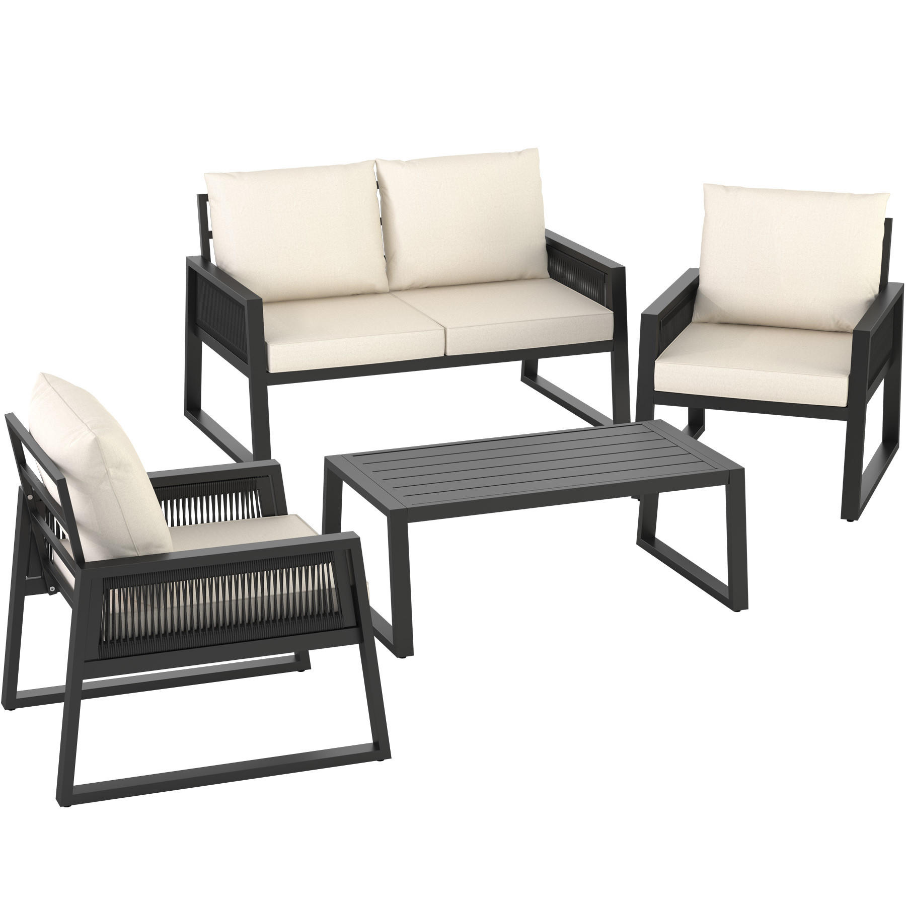 GARTEN-LOUNGE SET Captive,Tisch mit Lamellenmuster,anthrazit - Anthrazit, Kunststoff/Metall - tectake