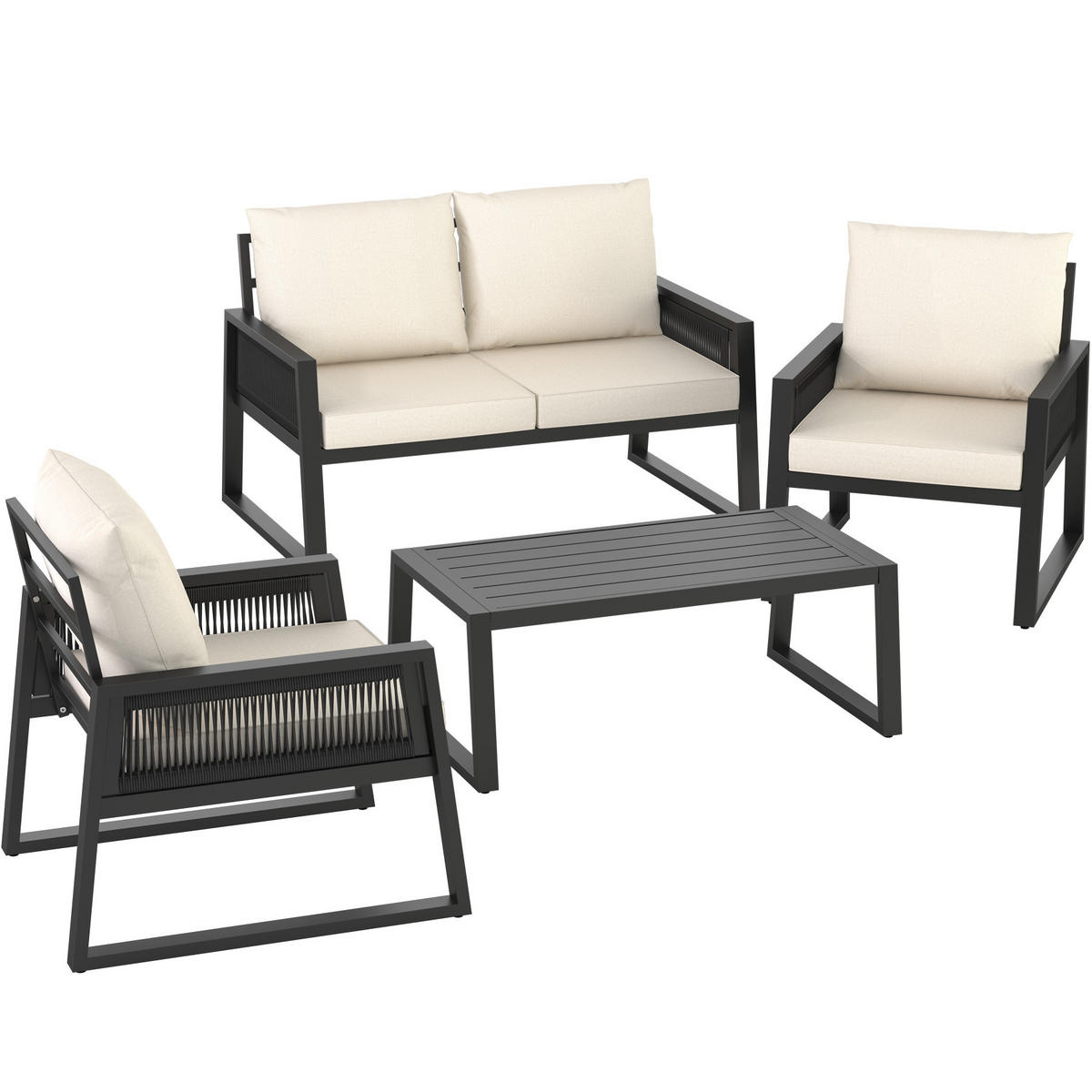 GARTEN-LOUNGE SET Captive,Tisch mit Lamellenmuster,anthrazit - Anthrazit, Kunststoff/Metall - tectake
