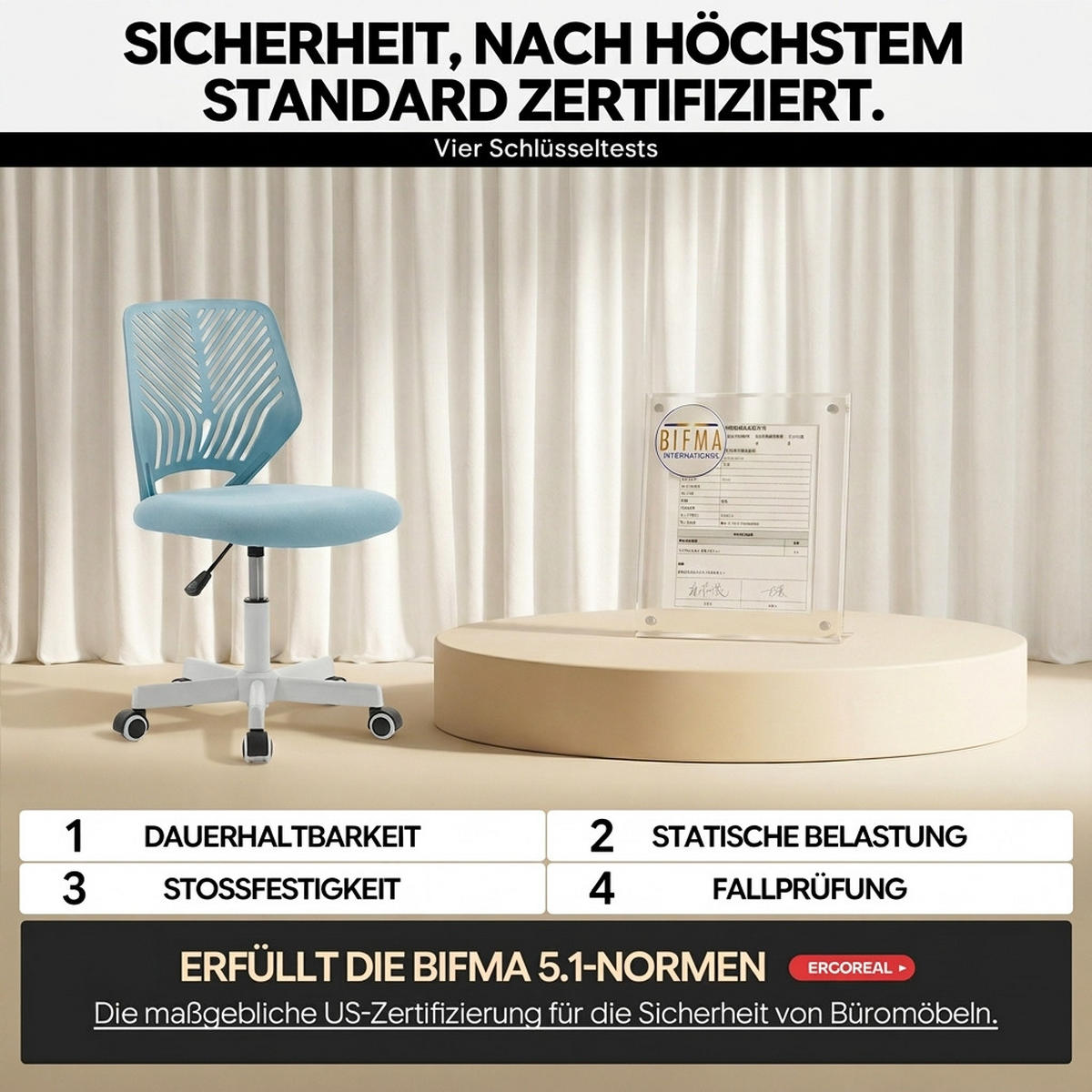 DREHSTUHL Hellblau mit Rollen und Höhenverstellung - Blau, Kunststoff (47/87/44cm) - Oxeza