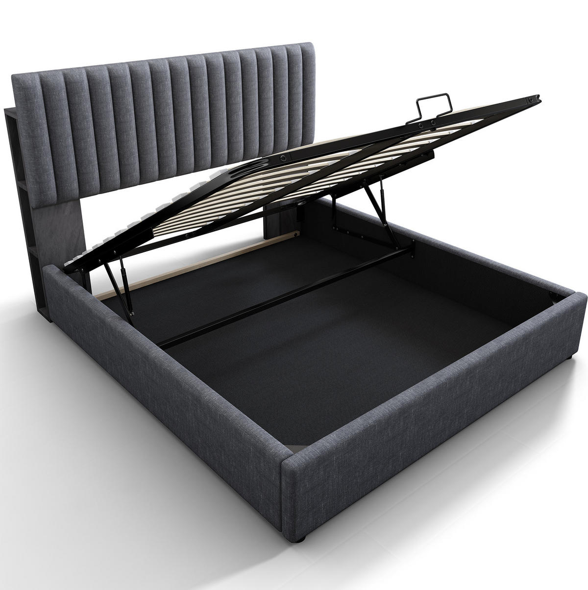 POLSTERBETT mit Stauraum und LED 160x200 cm Leinen Grau - Grau, Metall (160/200cm) - Meubliv