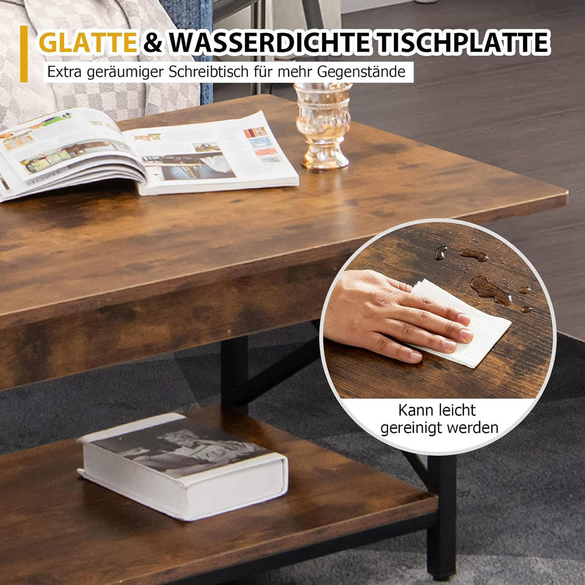 COUCHTISCH Braun - Braun, Holz (110/60/48cm) - COSTWAY