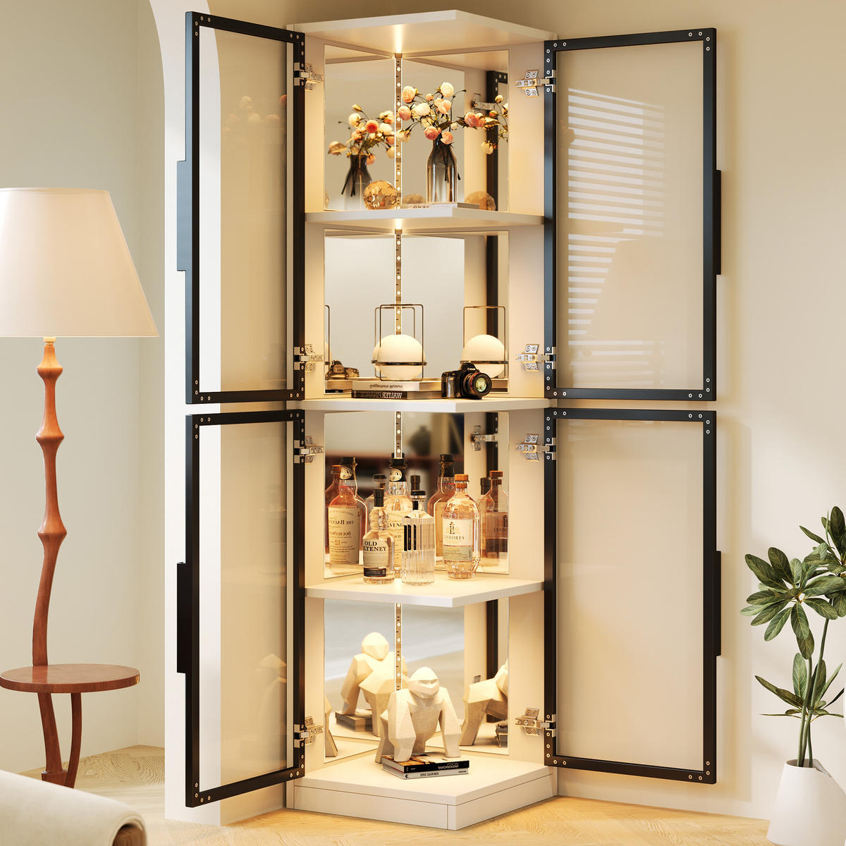 VITRINE LED Glas Spiegelrückwand 164cm Weiß - Weiß, Glas (44/164/42cm) - FLIEKS