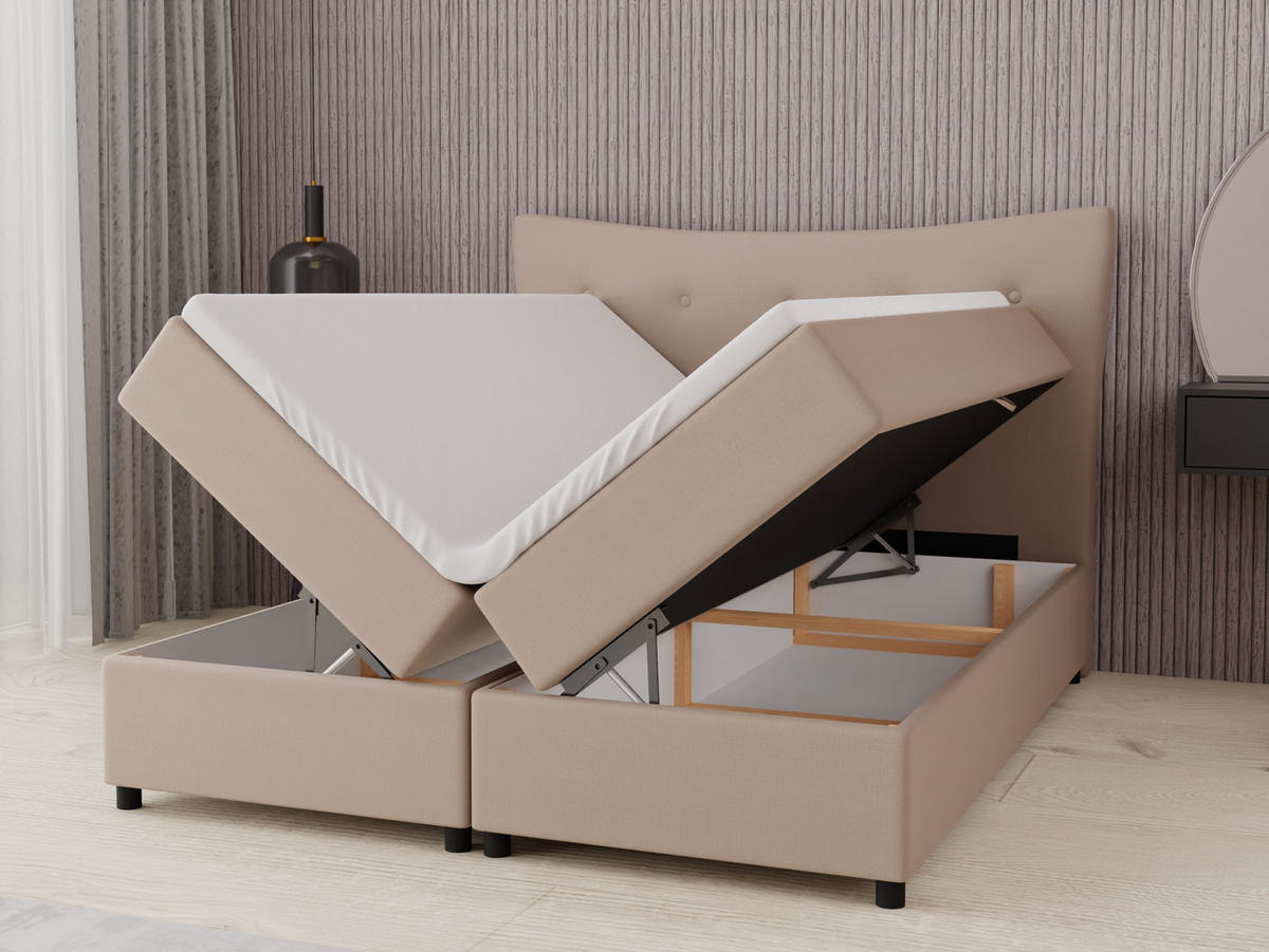 BOXBETT Nevada 160 x 200 cm Doppelbett mit hochwertiger Bonell-Matratze und Topper - cappuccino - Cappuccino, Holz (160/200cm) - Panda Möbel