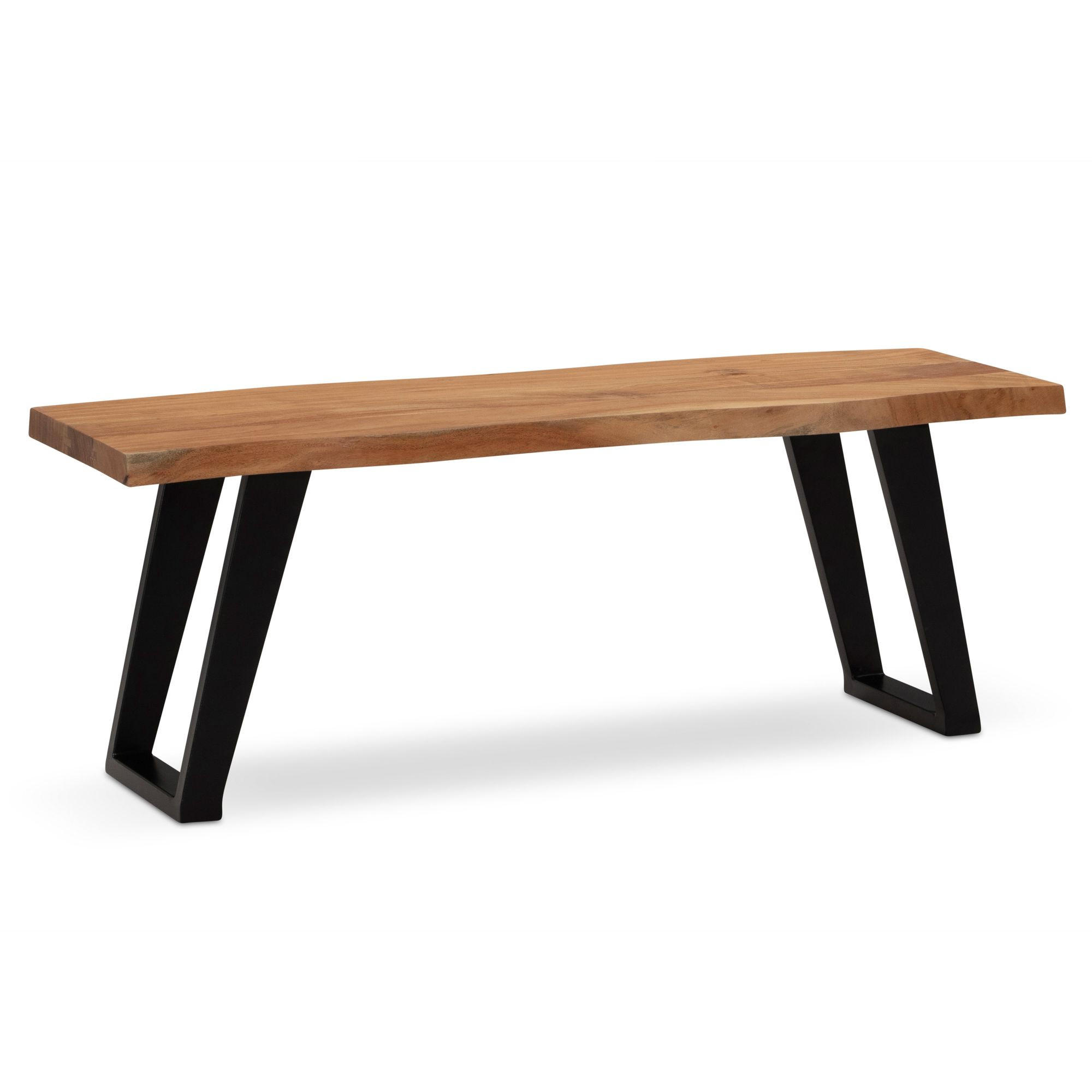SITZBANK – Akazie Massivholz/Metall, 120x40x45,5 cm, mit Baumkante, U-Beine - Schwarz/Braun, Holz/Metall (120/46/40cm) - KADIMA DESIGN