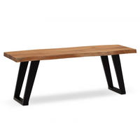 SITZBANK – Akazie Massivholz/Metall, 120x40x45,5 cm, mit Baumkante, U-Beine - Schwarz/Braun, Holz/Metall (120/46/40cm) - KADIMA DESIGN