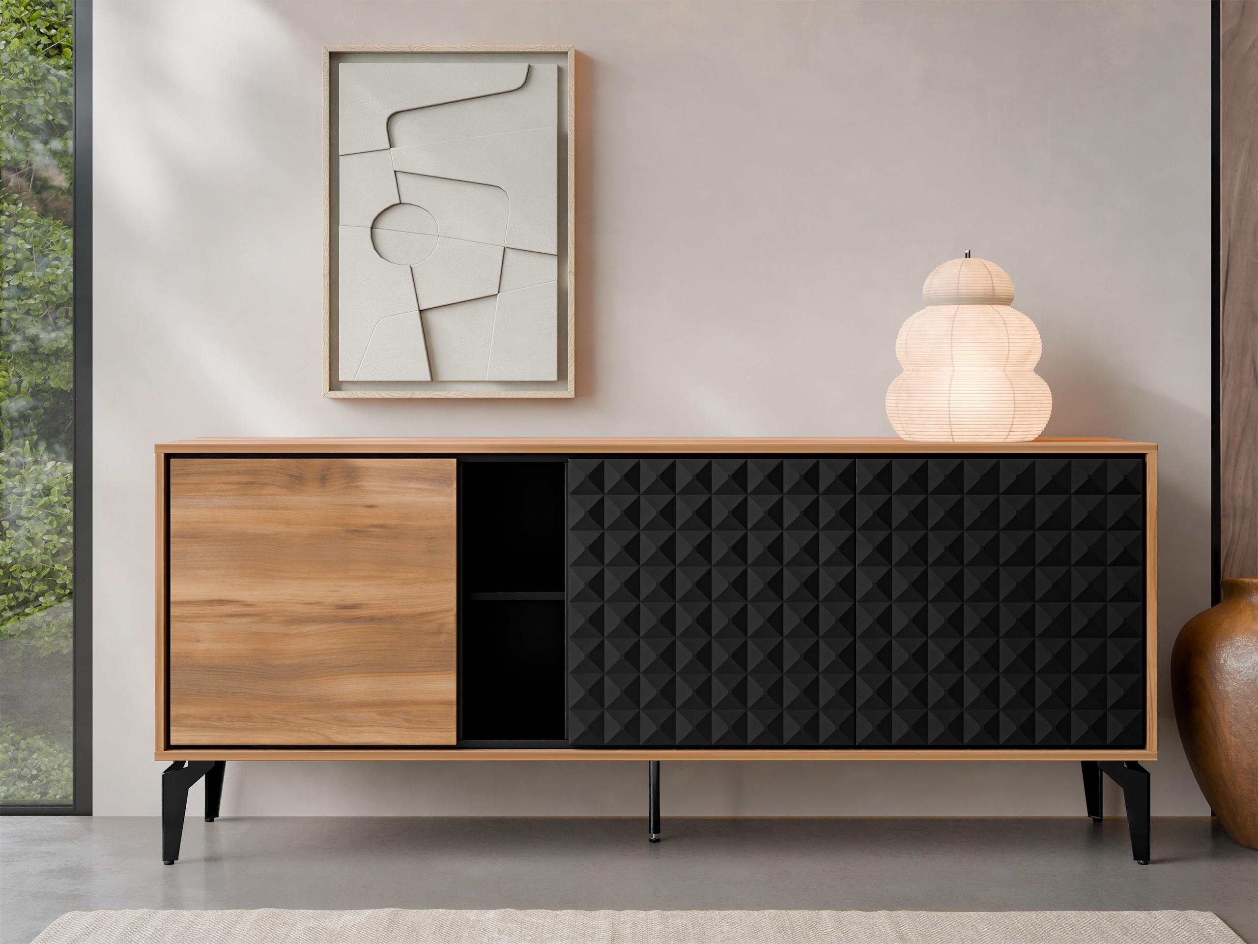 SIDEBOARD Ella 190 - Schwarz/Braun, Holzwerkstoff/Metall (190/80/40cm) - MIRJAN24
