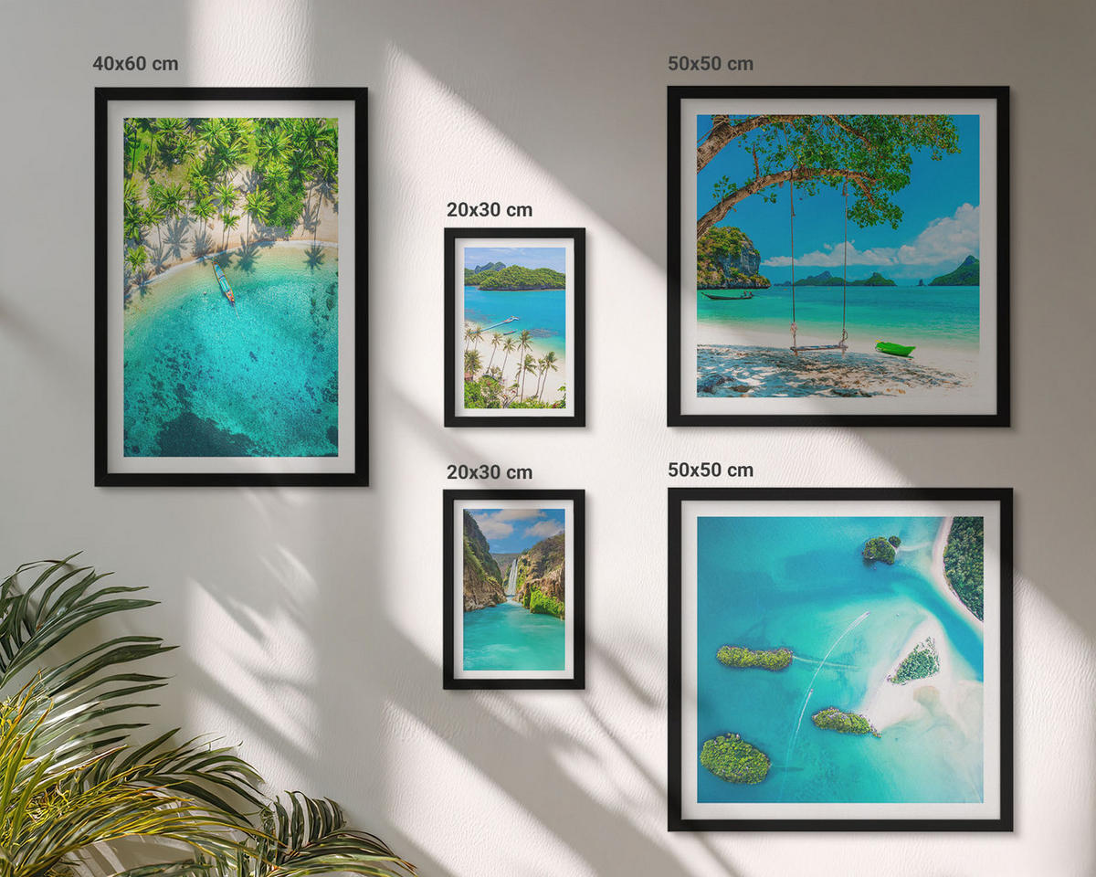 WANDBILDER 5er-Set - 50x50 cm & 20x30 cm & 40x60 cm Schwarzer Rahmen - Strände, Palmen, kristallklares Wasser - Schwarz, Kunststoff (40/60cm) - ArtPrintCave