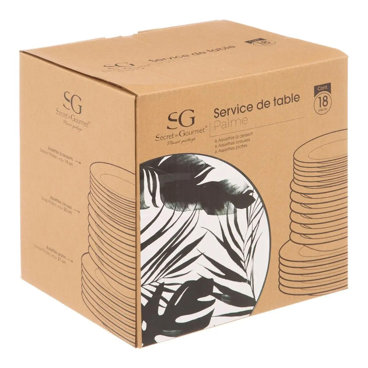 GESCHIRR-SET 18-teilig Palme Schwarz 26,6/26,6/2,5 cm - Multicolor, Keramik (26.6/2.5/26.6cm) - Secret de Gourmet