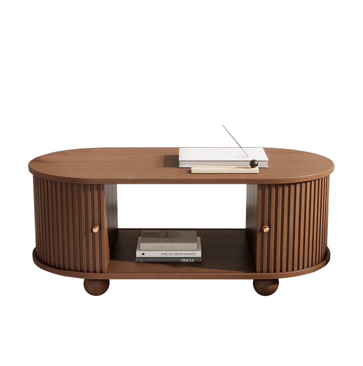 COUCHTISCH 100/50/40 cm in Walnuss mit Stauraum und Schiebetüren - Walnussfarben, Holzwerkstoff (100/50/40cm) - Flora Grace