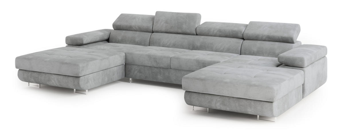 ROHOVÁ SEDAČKA LYKKE světle šedá - stříbrná/světle šedá, kov/dřevo (353/202cm) - MASSENO