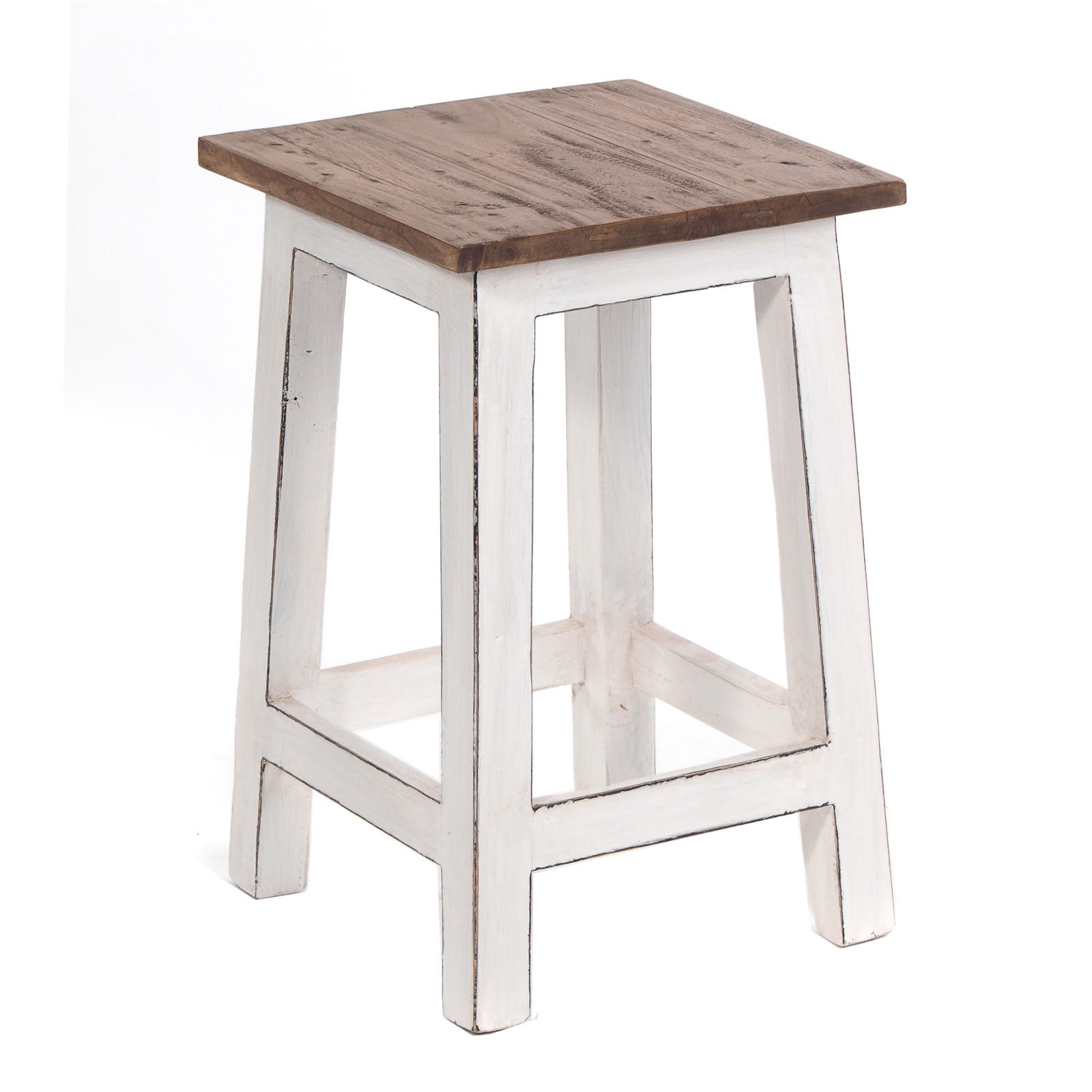 HOCKER MADERO Recyclingholz 06 weiß-landhaus - Weiß, Karton (30/48/30cm) - DESIGN DELIGHTS