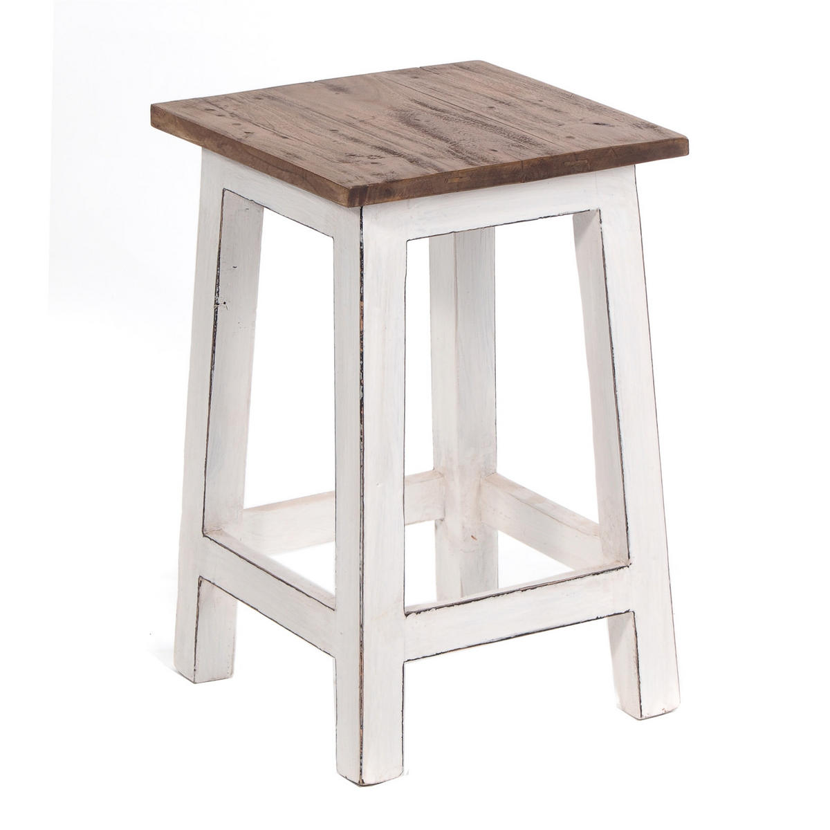 HOCKER MADERO Recyclingholz 06 weiß-landhaus - Weiß, Karton (30/48/30cm) - DESIGN DELIGHTS